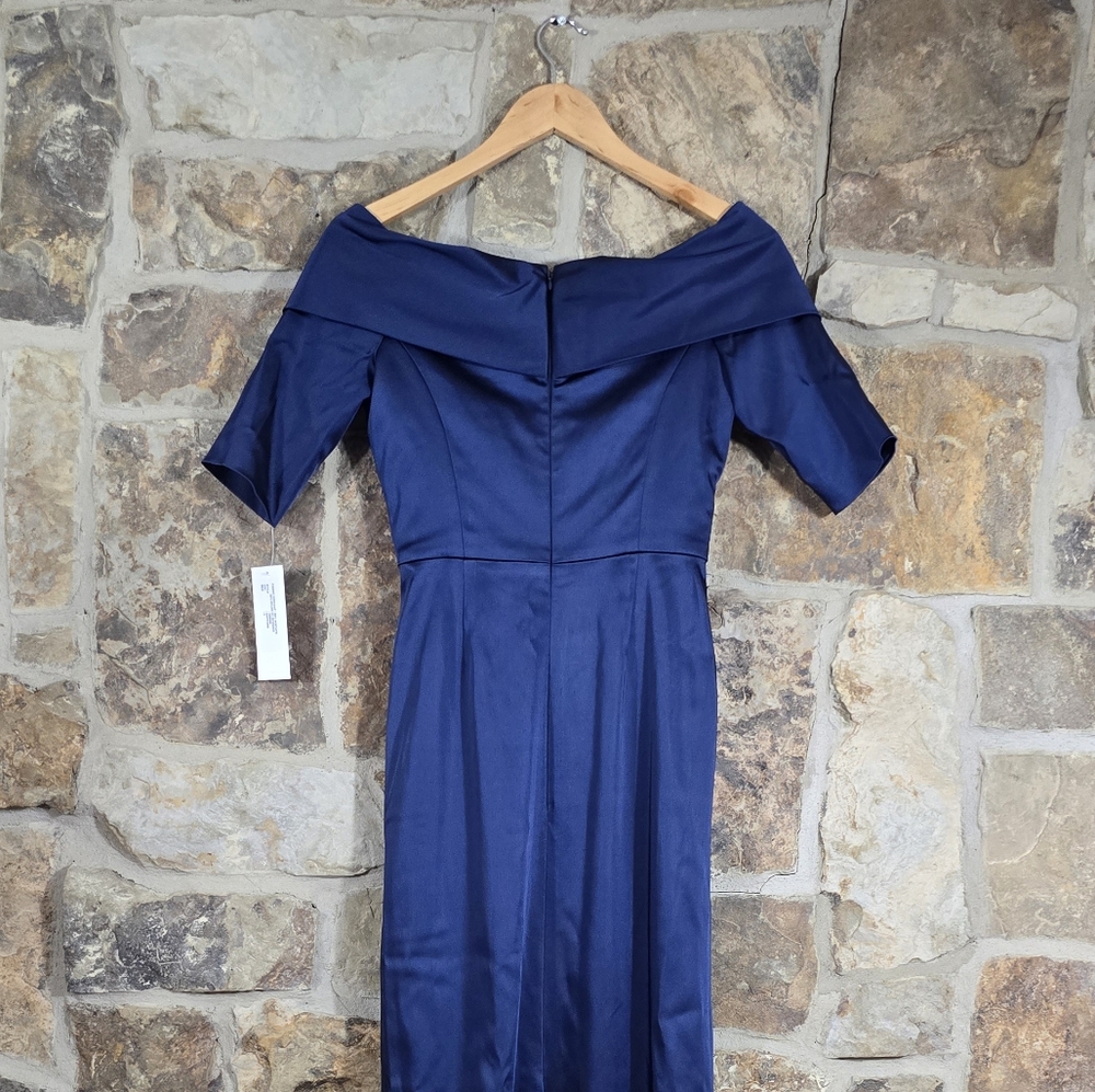 NWT Rickie Freeman for Teri Jon Maxi Off Shoulder Satin Evening Gown Dress - Picture 5 of 9